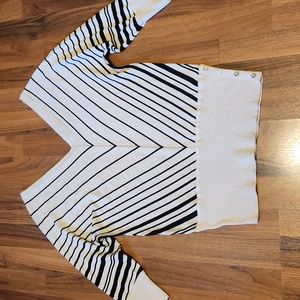 White House Black Market Tan & Black Stripe Dolman Knit Gold Metallic Top Small